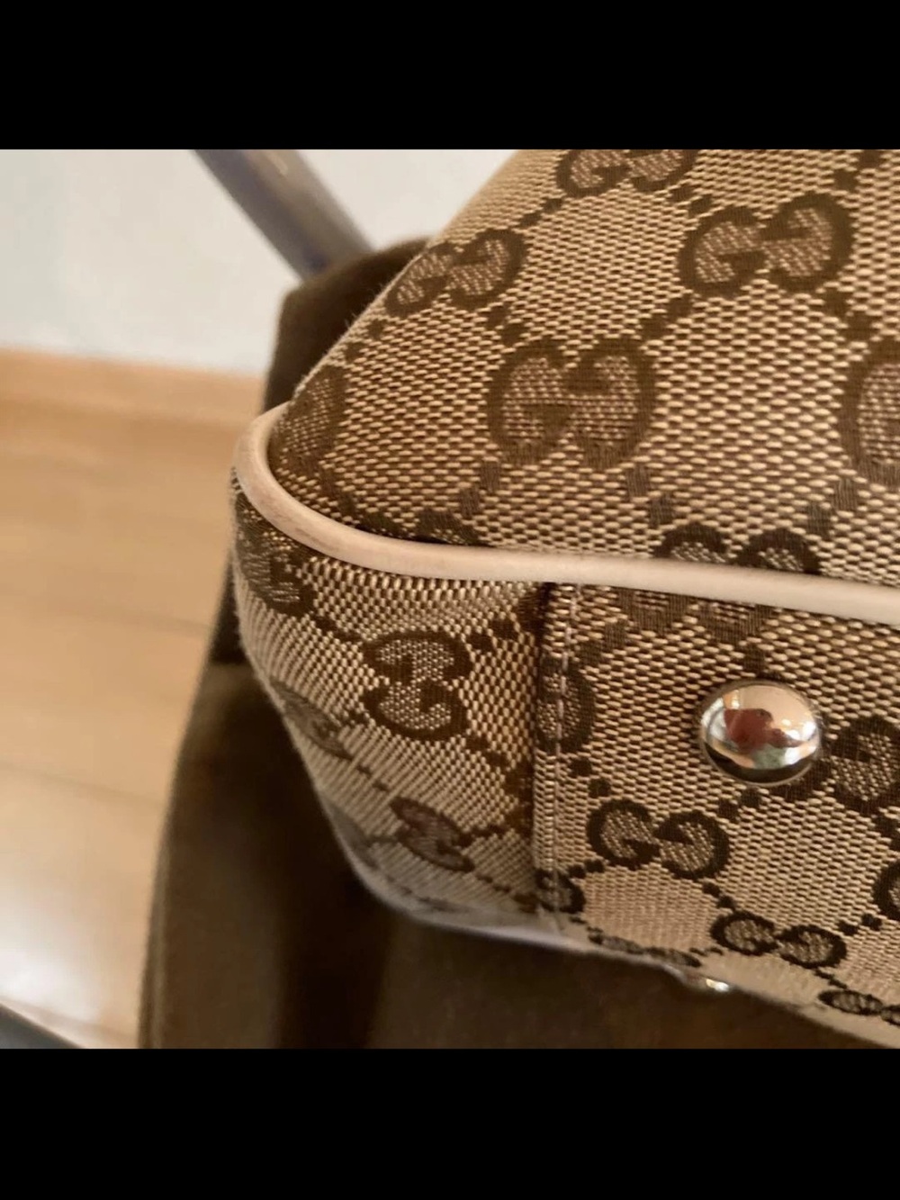 Gucci Brown GG Monogram Tote with Cream Leather Trim - Picture 4 of 7